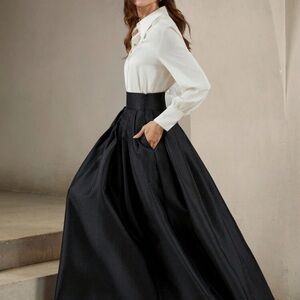Anewsta Black Pleated Maxi Skirt